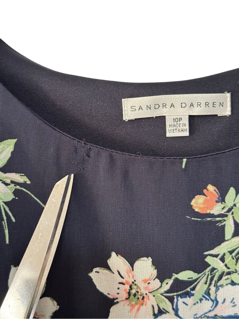 Sandra Darren Floral & Stripe Ruffle Maxi Dress - Navy with Pastel Accents 10P - Picture 5 of 10